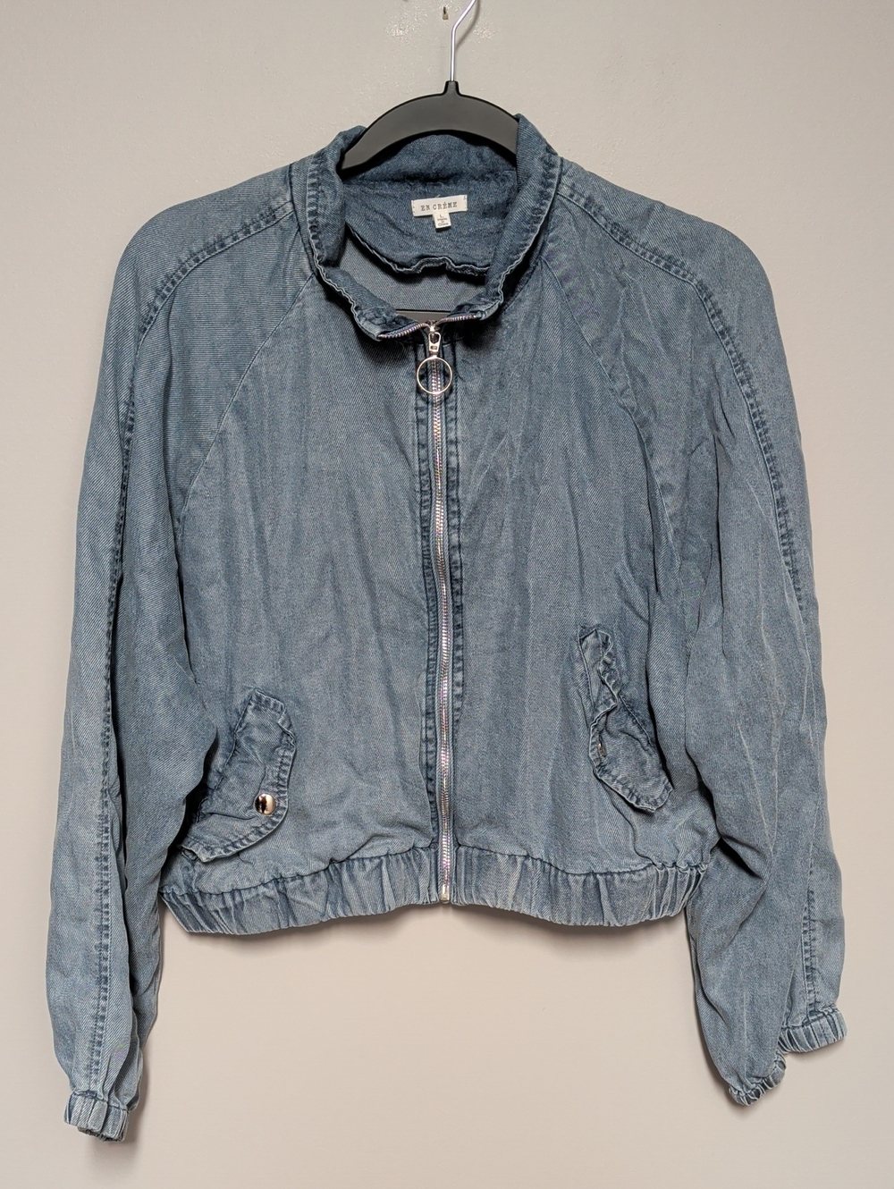 En Creme Light Blue Denim Zip Raglan Jacket